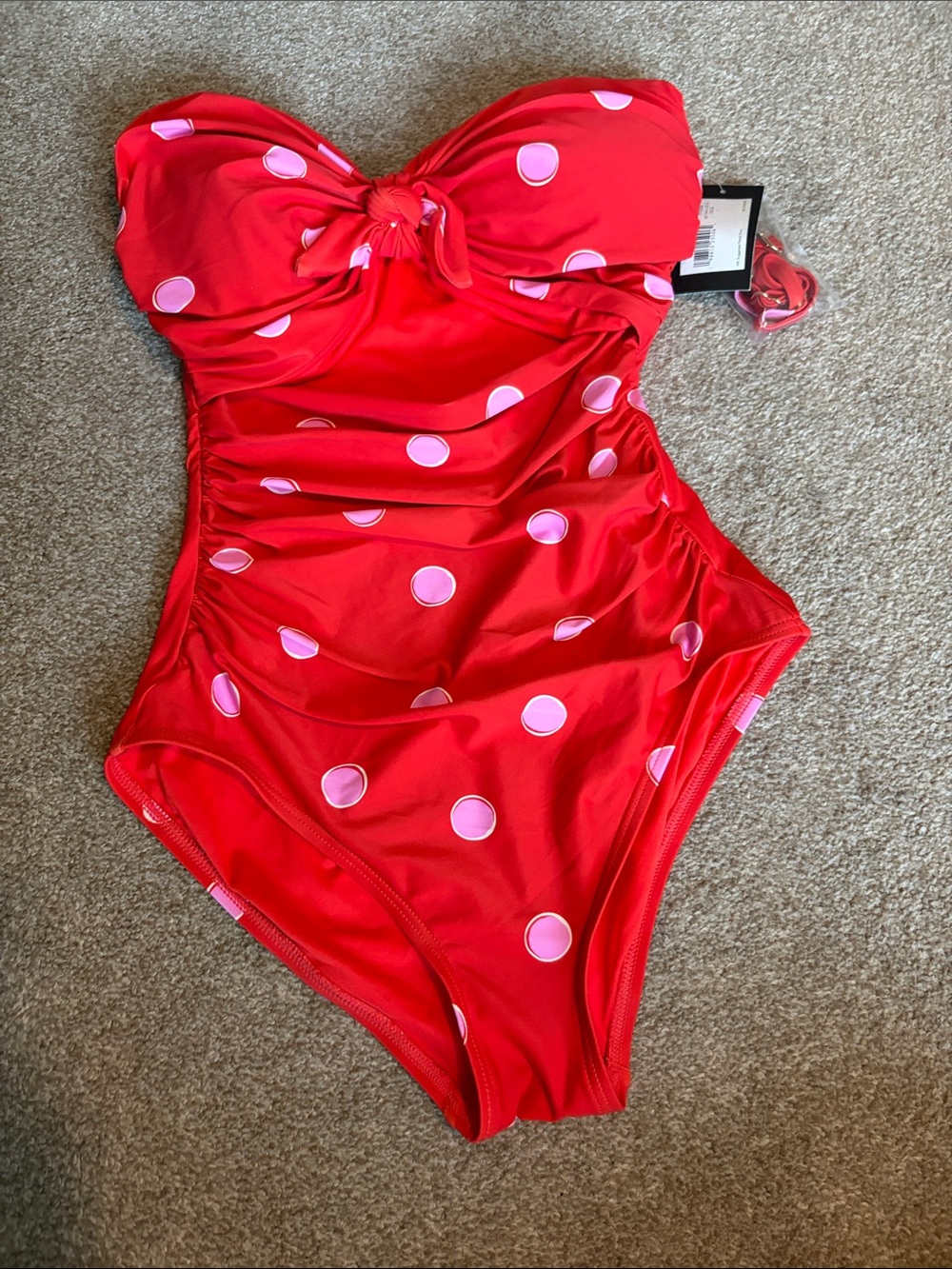 kate spade goji berry Red One-Piece Swimsuit with Pink Polka Dots size small - Picture 1 of 10